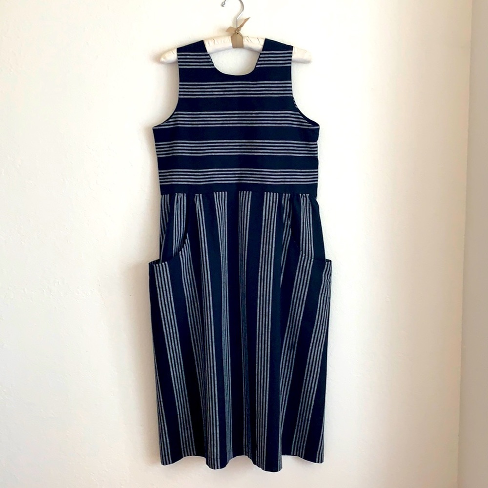 Pillar black striped linen-cotton dress with large pockets